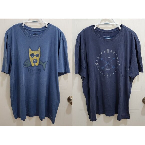 Lot of x2 Life is Good Crusher Tee Short Sleeve T Shirt Compass Size XL SEE PICS - Picture 1 of 16